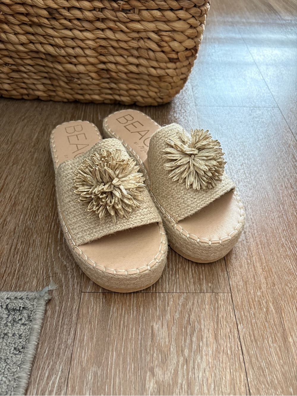 Beach by Matisse Raffia Pom-Pom Slide Sandals